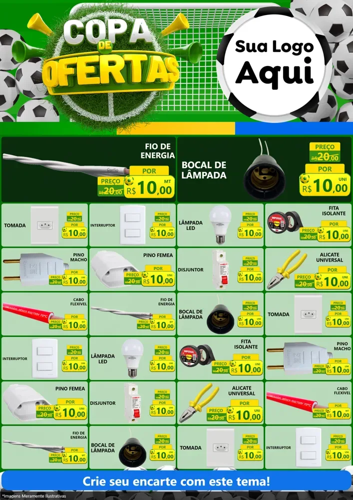 Modelo de Encarte para Encarte A4 Vertical com o tema Copa De Ofertas para Materiais Elétricos