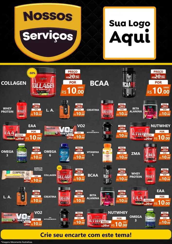 Modelo de Encarte para Encarte A4 Vertical com o tema Nossos Serviços para Suplementos alimentares