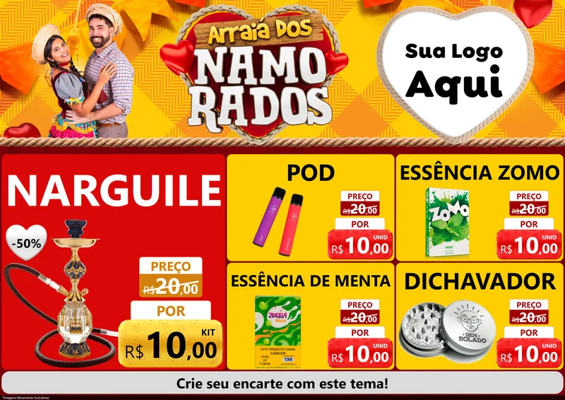 Modelo de Encarte para Encarte A4 Horizontal com o tema Arraiá dos Namorados para Tabacaria
