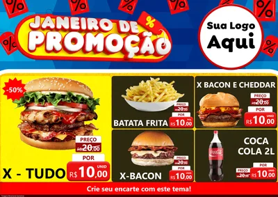 Modelo de Encarte para Encarte A4 Horizontal com o tema Janeiro de Promoção para Hamburgueria