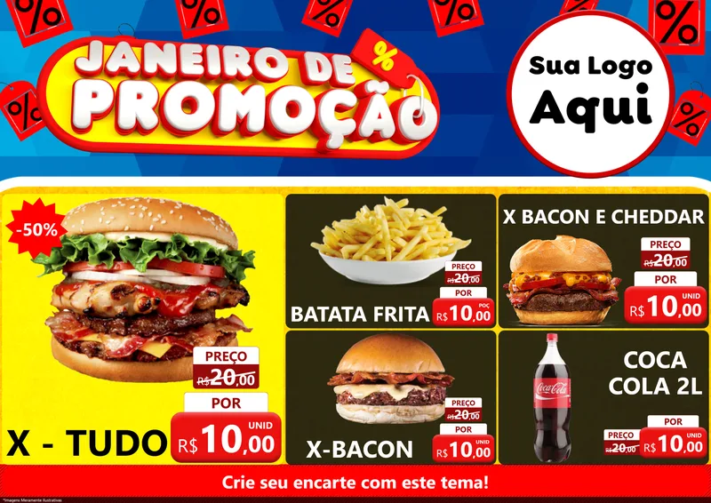 Modelo de Encarte para Encarte A4 Horizontal com o tema Janeiro de Promoção para Hamburgueria