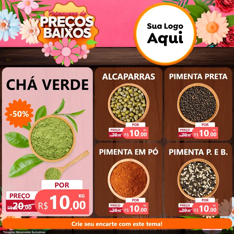 Modelo de Rede Social para Feed Facebook com o tema Primavera de Preços Baixos para Produtos Naturais