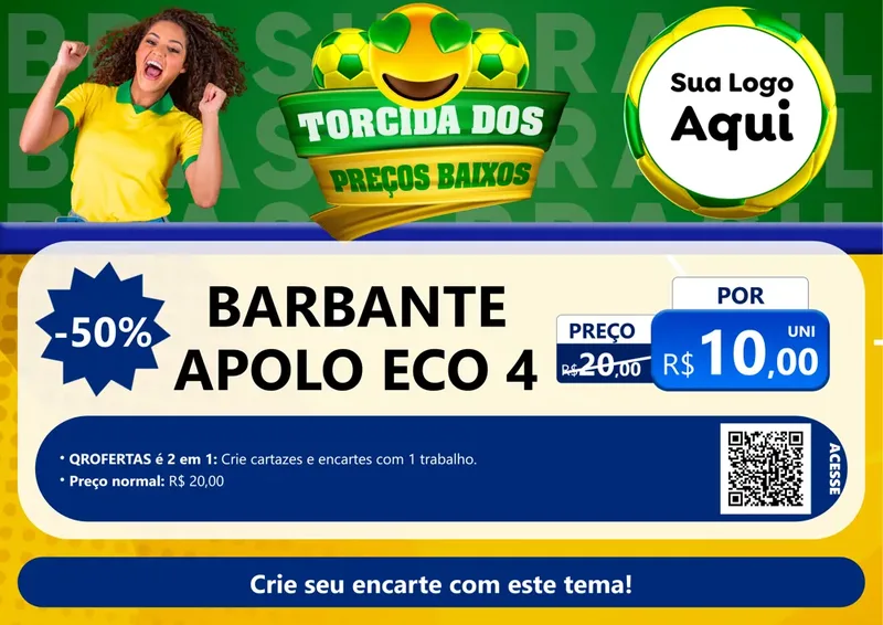 Modelo de Cartaz para Cartaz A4 Horizontal com o tema Torcida dos Preços Baixos - Copa para Armarinho e Aviamentos