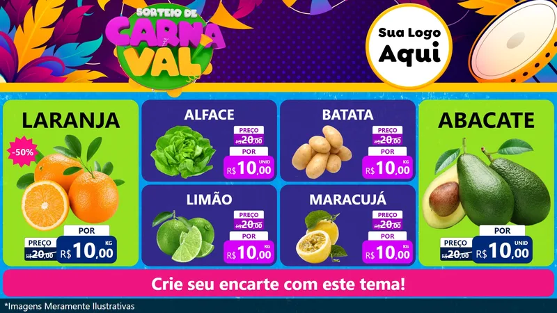 Modelo de TV para TV Horizontal com o tema Sorteio de Carnaval para Hortifrúti