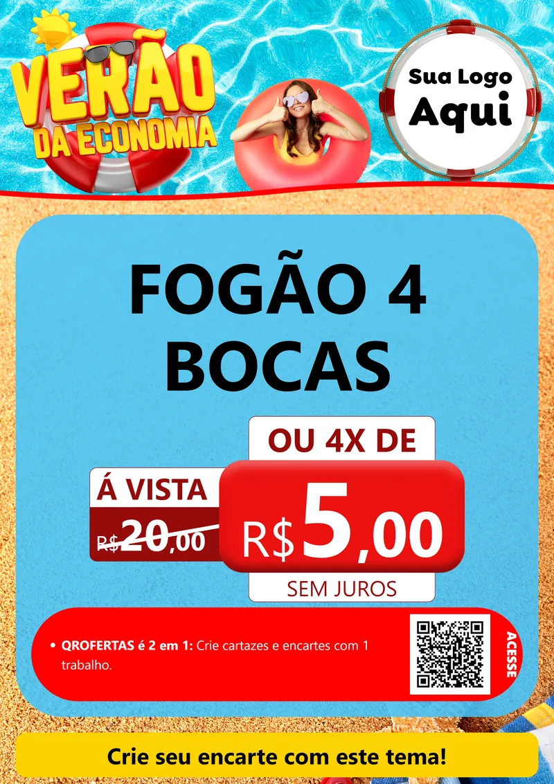 Modelo de Cartaz para Cartaz A4 Vertical com o tema Verão da Economia para Móveis e Eletro