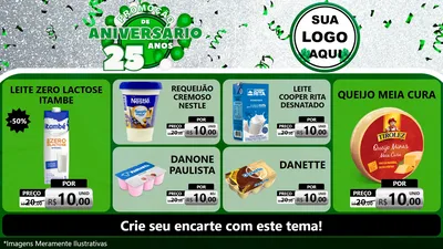 Modelo de TV para TV Horizontal com o tema Promoção de Aniversário - 25 Anos para Frios e Laticínios