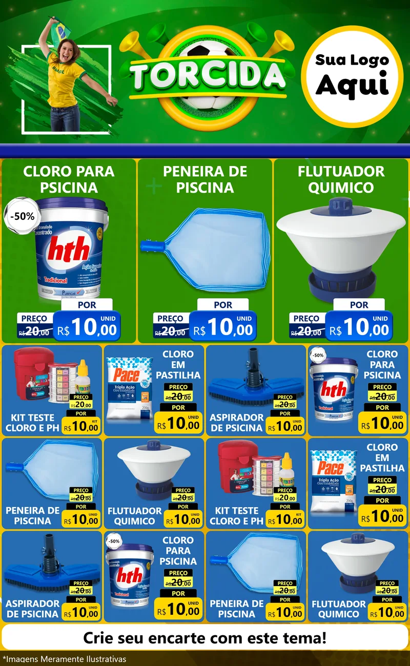 Modelo de Encarte para Encarte Grande com o tema Torcida para Produtos para Piscina