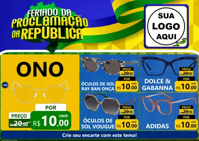 Modelo de Encarte para Encarte A4 Horizontal com o tema Feriado da Proclamação da República para Óticas