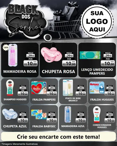 Modelo de Rede Social para Feed Instagram com o tema Black dos Sonhos para Bebês