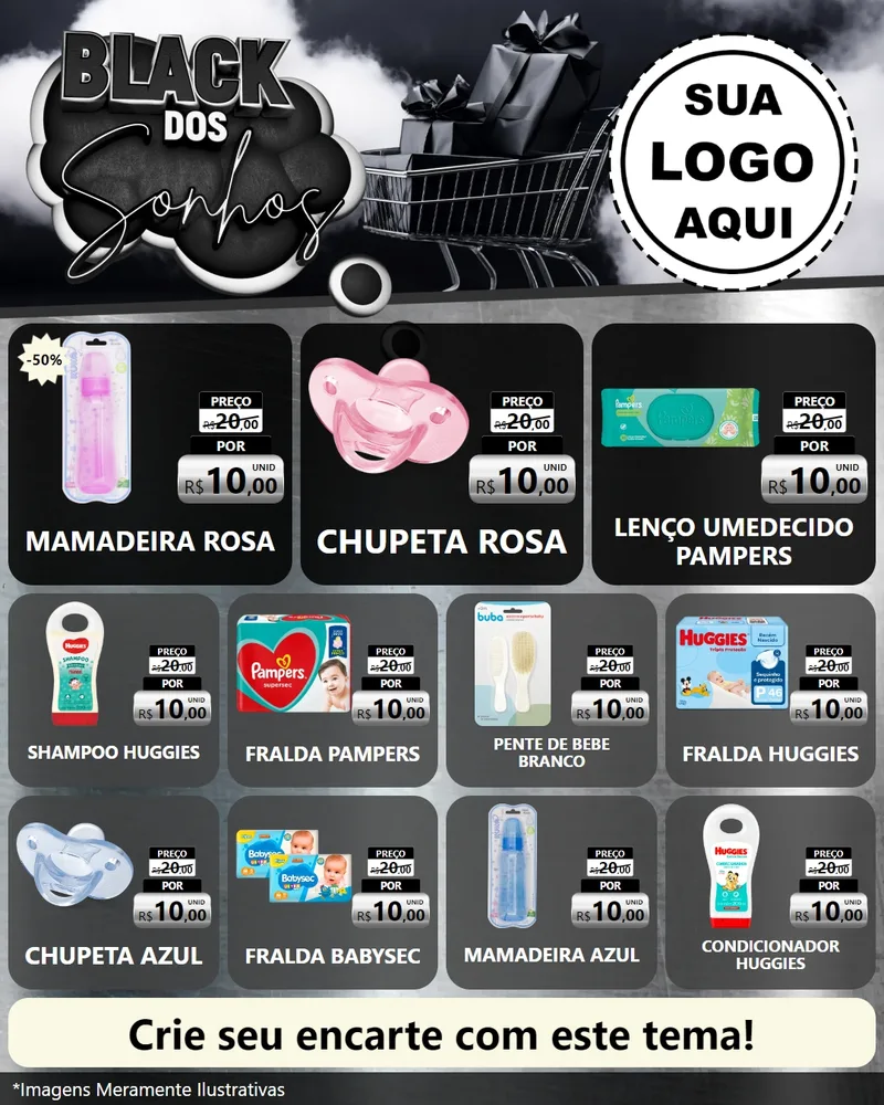 Modelo de Rede Social para Feed Instagram com o tema Black dos Sonhos para Bebês