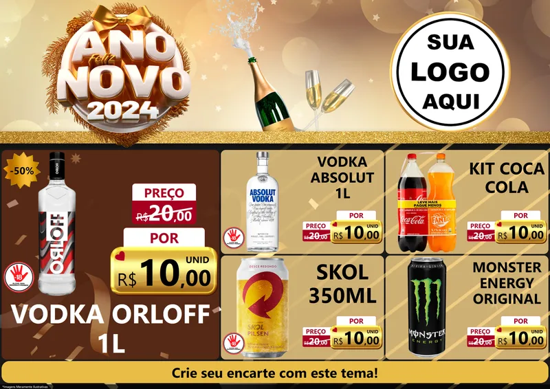 Modelo de Encarte para Encarte A4 Horizontal com o tema Feliz Ano Novo 2027 para Distribuidora de bebidas