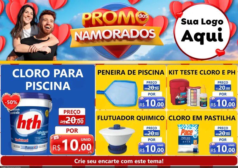 Modelo de Encarte para Encarte A4 Horizontal com o tema Promo dos Namorados para Produtos para Piscina