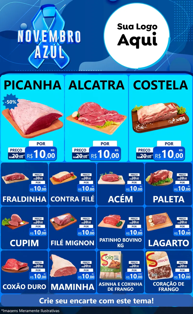 Modelo de Encarte para Encarte Grande com o tema Novembro Azul para Açougue