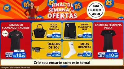 Modelo de TV para TV Horizontal com o tema Final de Semana de Ofertas para Roupas e acessórios