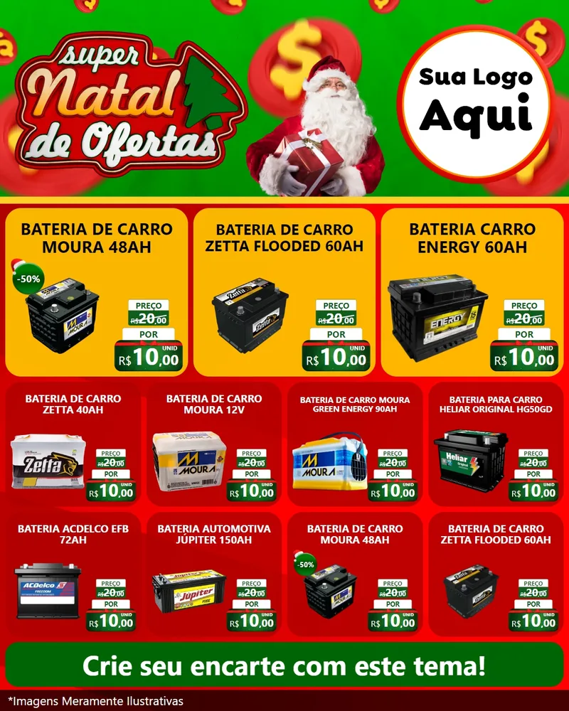 Modelo de Rede Social para Feed Instagram com o tema Super Natal de Ofertas para Baterias Elétricas