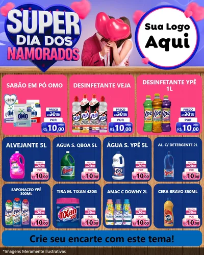 Modelo de Rede Social para Feed Instagram com o tema Super Dia dos Namorados para Produtos de Limpeza