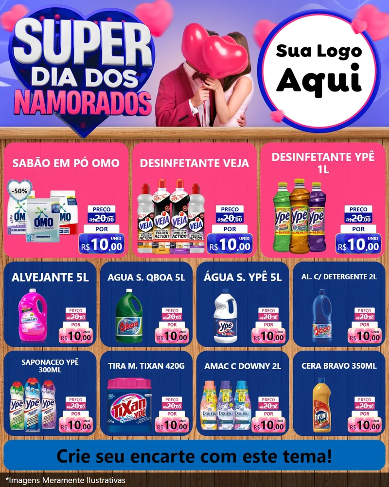Modelo de Rede Social para Feed Instagram com o tema Super Dia dos Namorados para Produtos de Limpeza