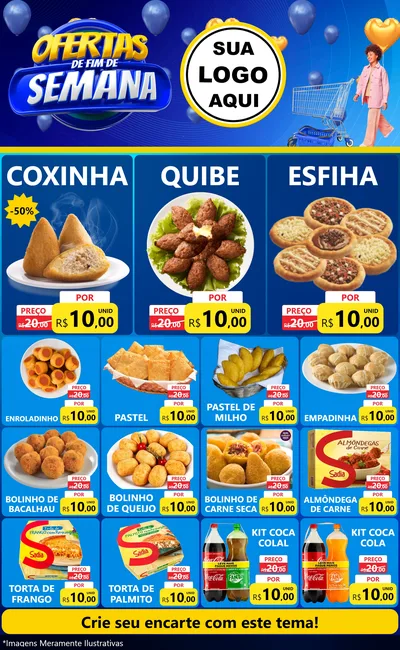 Modelo de Encarte para Encarte Grande com o tema Ofertas de Fim de Semana para Salgadaria