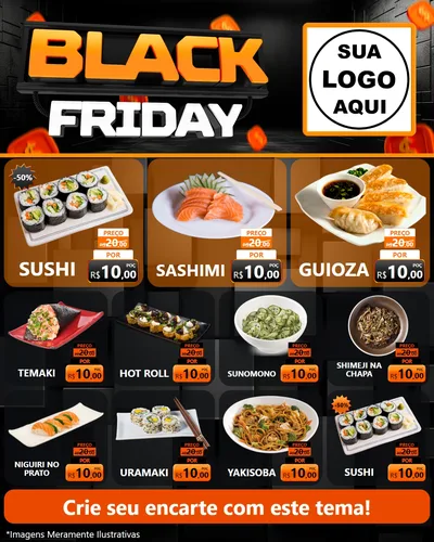 Modelo de Rede Social para Feed Instagram com o tema Black Friday para Comida japonesa