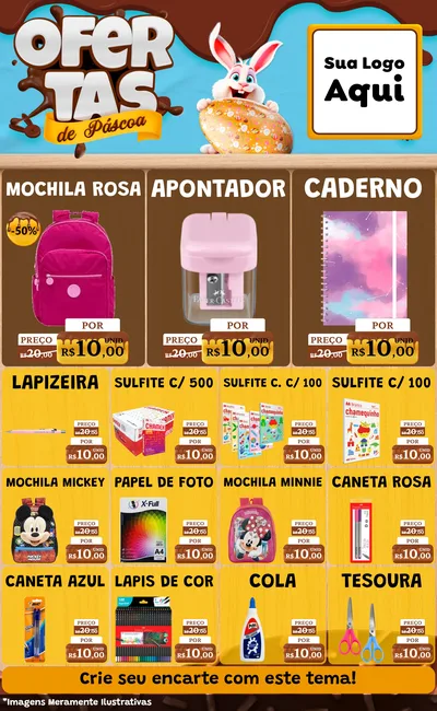 Modelo de Encarte para Encarte Grande com o tema Ofertas de Páscoa para Papelaria
