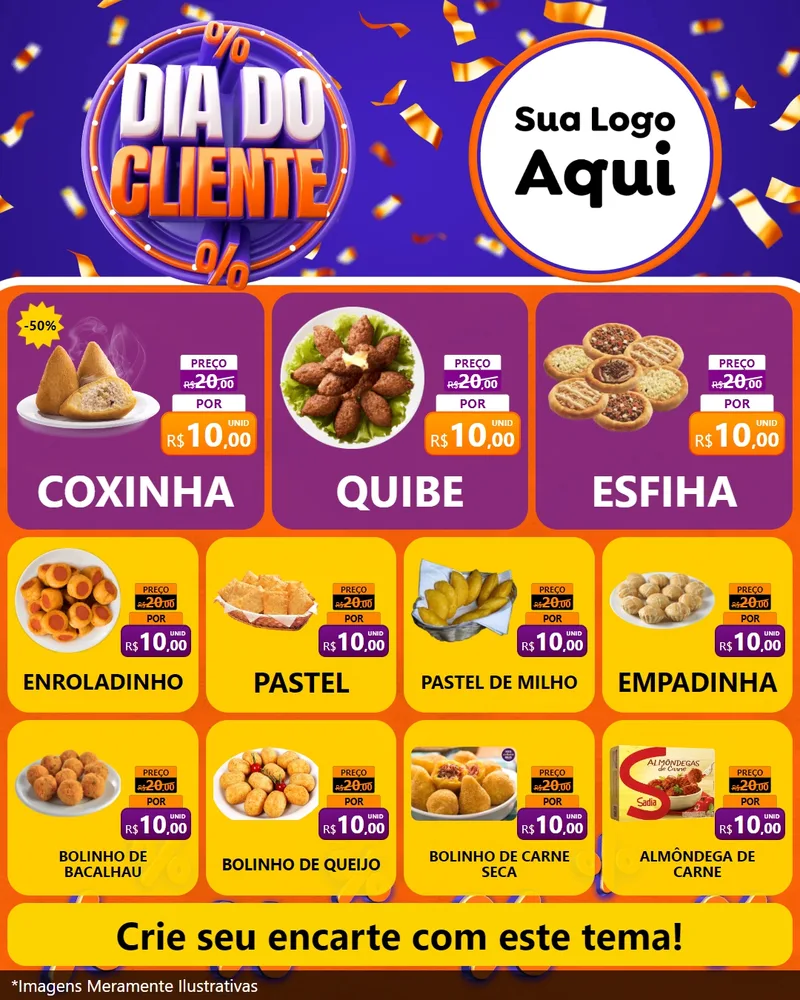 Modelo de Rede Social para Feed Instagram com o tema Dia do Cliente para Salgadaria