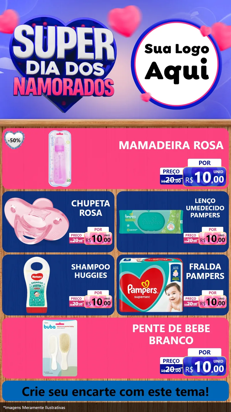Modelo de TV para TV Vertical com o tema Super Dia dos Namorados para Bebês