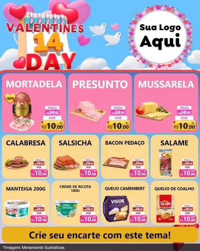 Modelo de Rede Social para Feed Instagram com o tema Valentine's Day para Frios e Laticínios