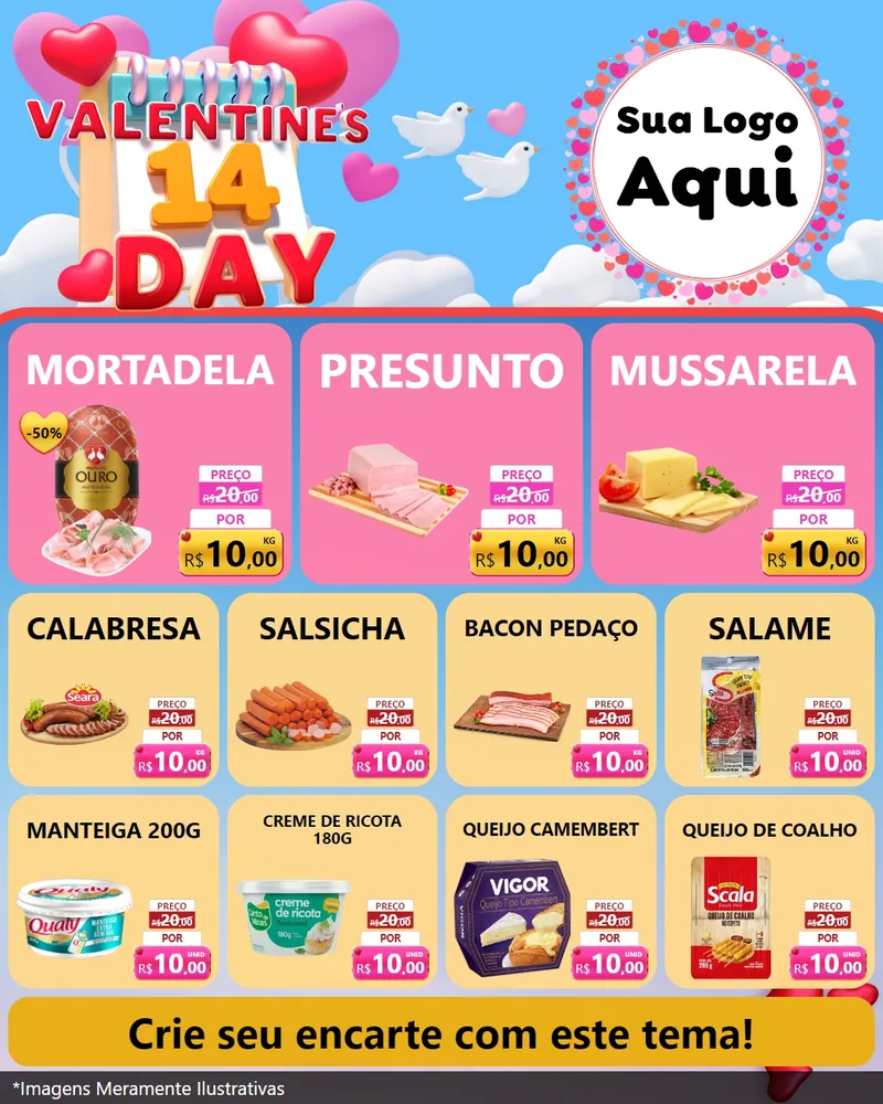 Modelo de Rede Social para Feed Instagram com o tema Valentine's Day para Frios e Laticínios