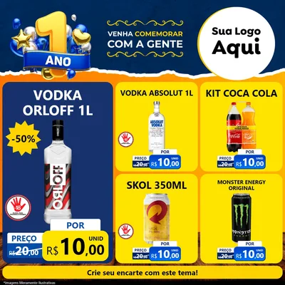 Modelo de Rede Social para Feed Facebook com o tema Um Ano de Aniversário para Distribuidora de bebidas