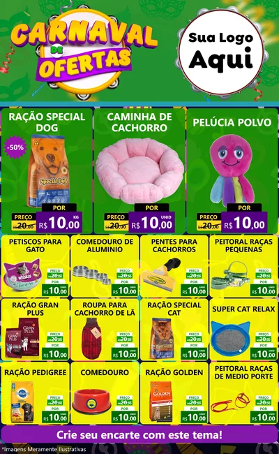 Modelo de Encarte para Encarte Grande com o tema Carnaval de Ofertas para Pet Shop