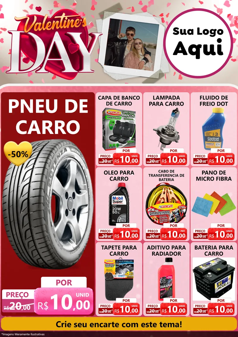 Modelo de Encarte para Encarte A4 Vertical com o tema Valentine's Day para Auto peças
