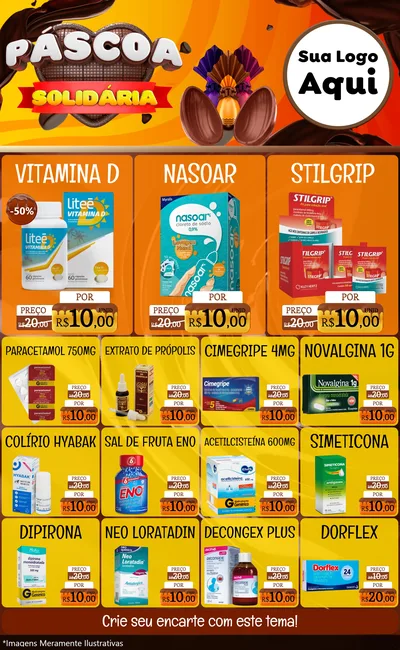 Modelo de Encarte para Encarte Grande com o tema Páscoa Solidária para Farmácia