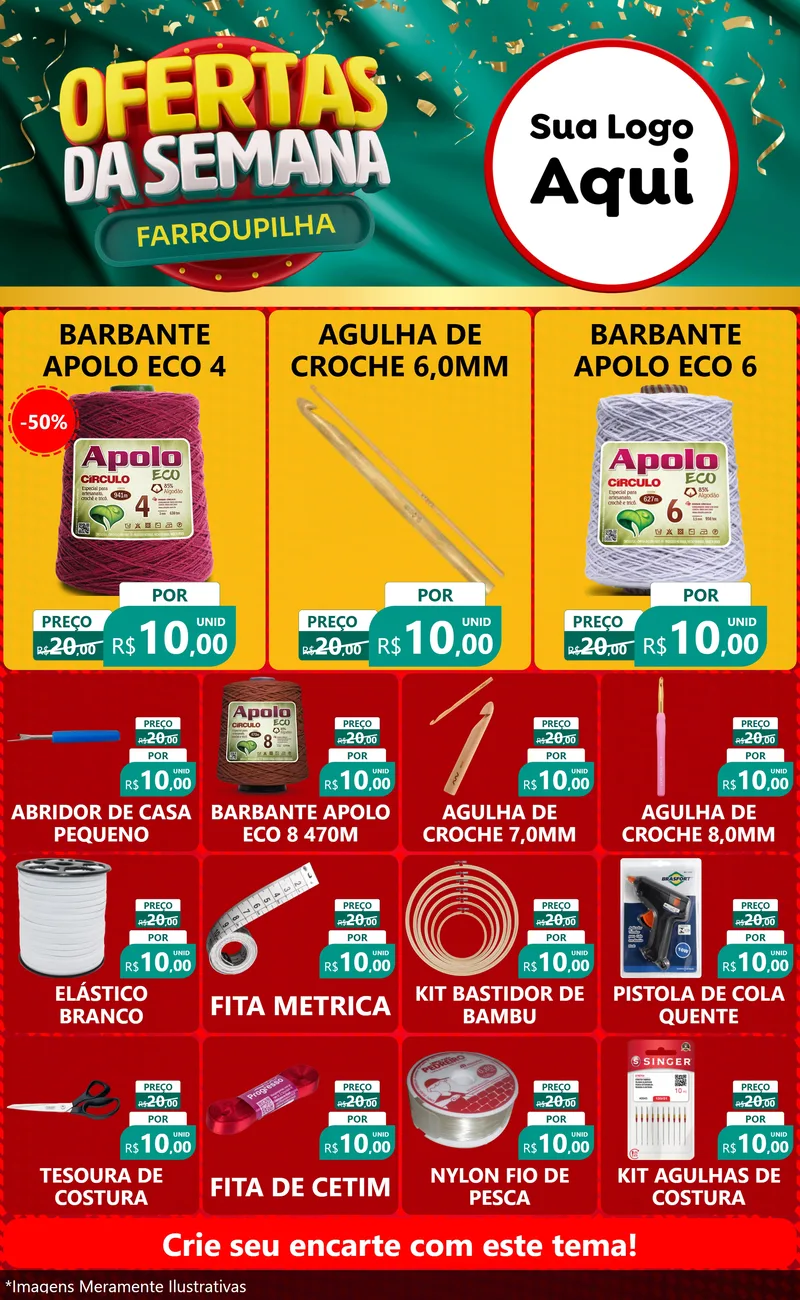 Modelo de Encarte para Encarte Grande com o tema Ofertas da Semana Farroupilha para Armarinho e Aviamentos
