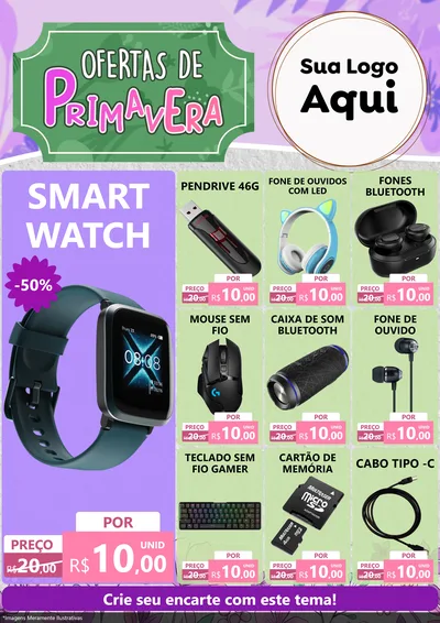 Modelo de Encarte para Encarte A4 Vertical com o tema Ofertas de Primavera para Informática