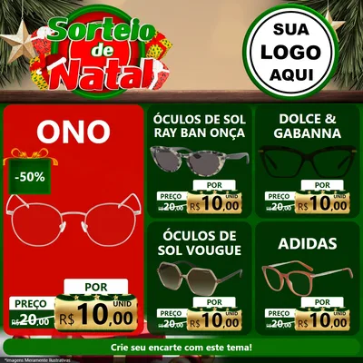 Modelo de Rede Social para Feed Facebook com o tema Sorteio de Natal para Óticas