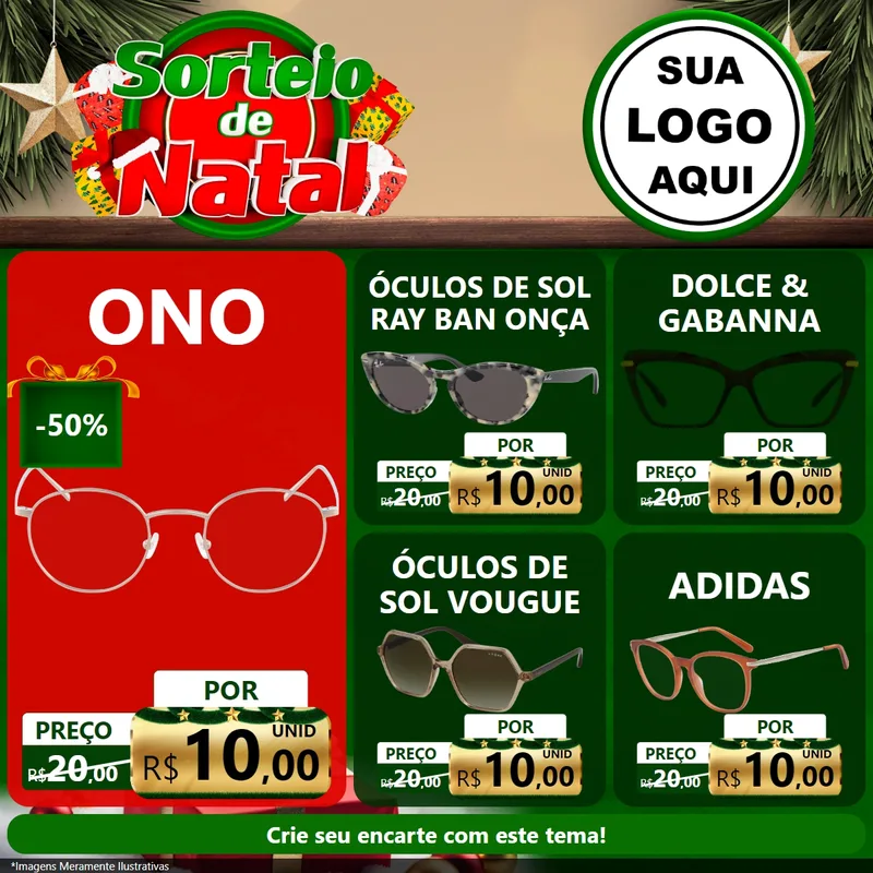 Modelo de Rede Social para Feed Facebook com o tema Sorteio de Natal para Óticas