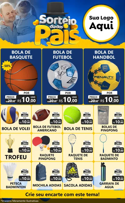 Modelo de Encarte para Encarte Grande com o tema Sorteio Dia Dos Pais para Artigos Esportivos