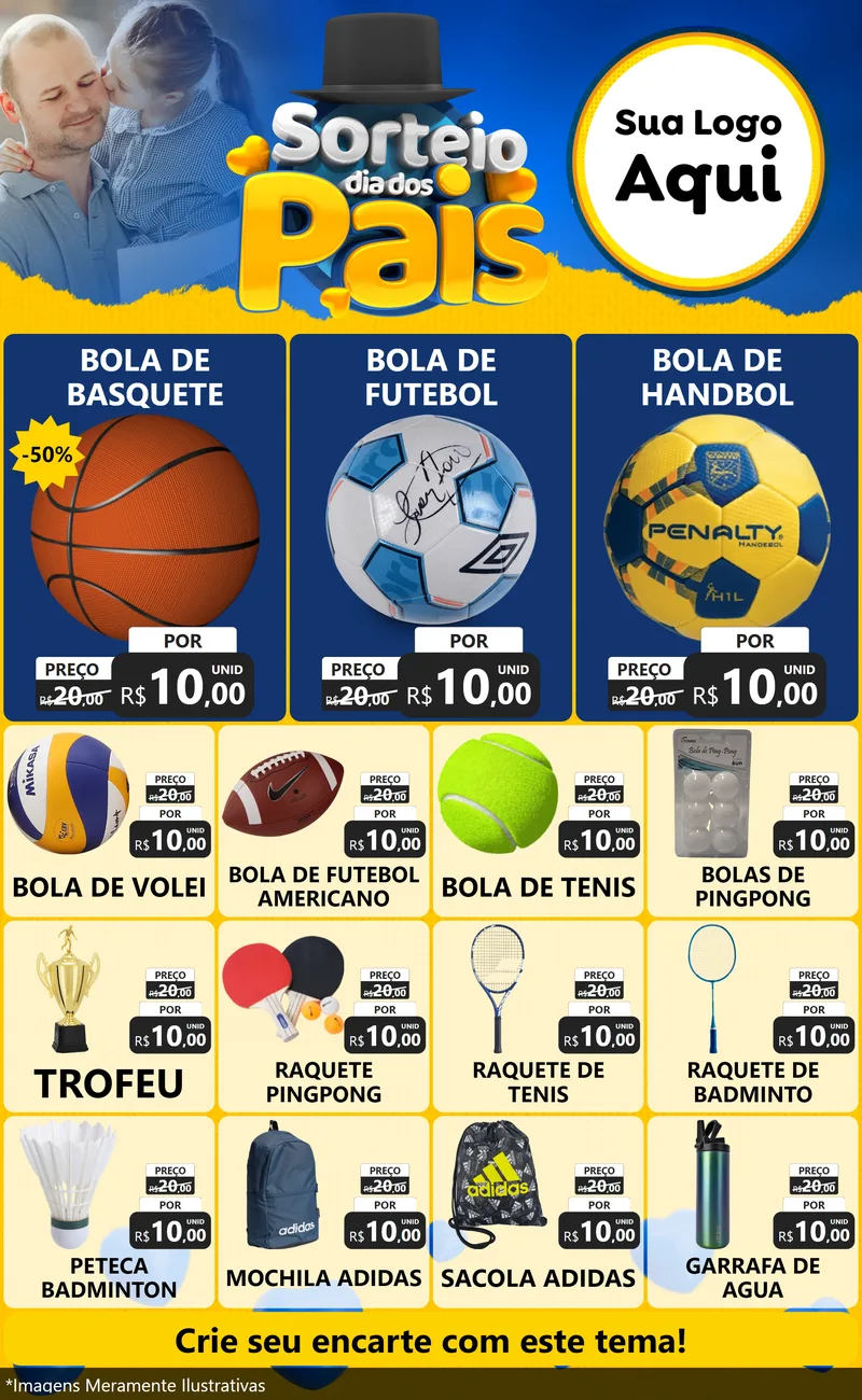 Modelo de Encarte para Encarte Grande com o tema Sorteio Dia Dos Pais para Artigos Esportivos