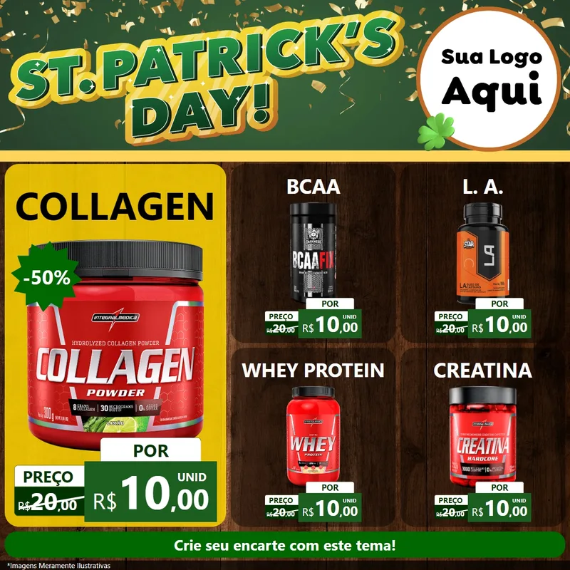 Modelo de Rede Social para Feed Facebook com o tema St Patriks Day para Suplementos alimentares