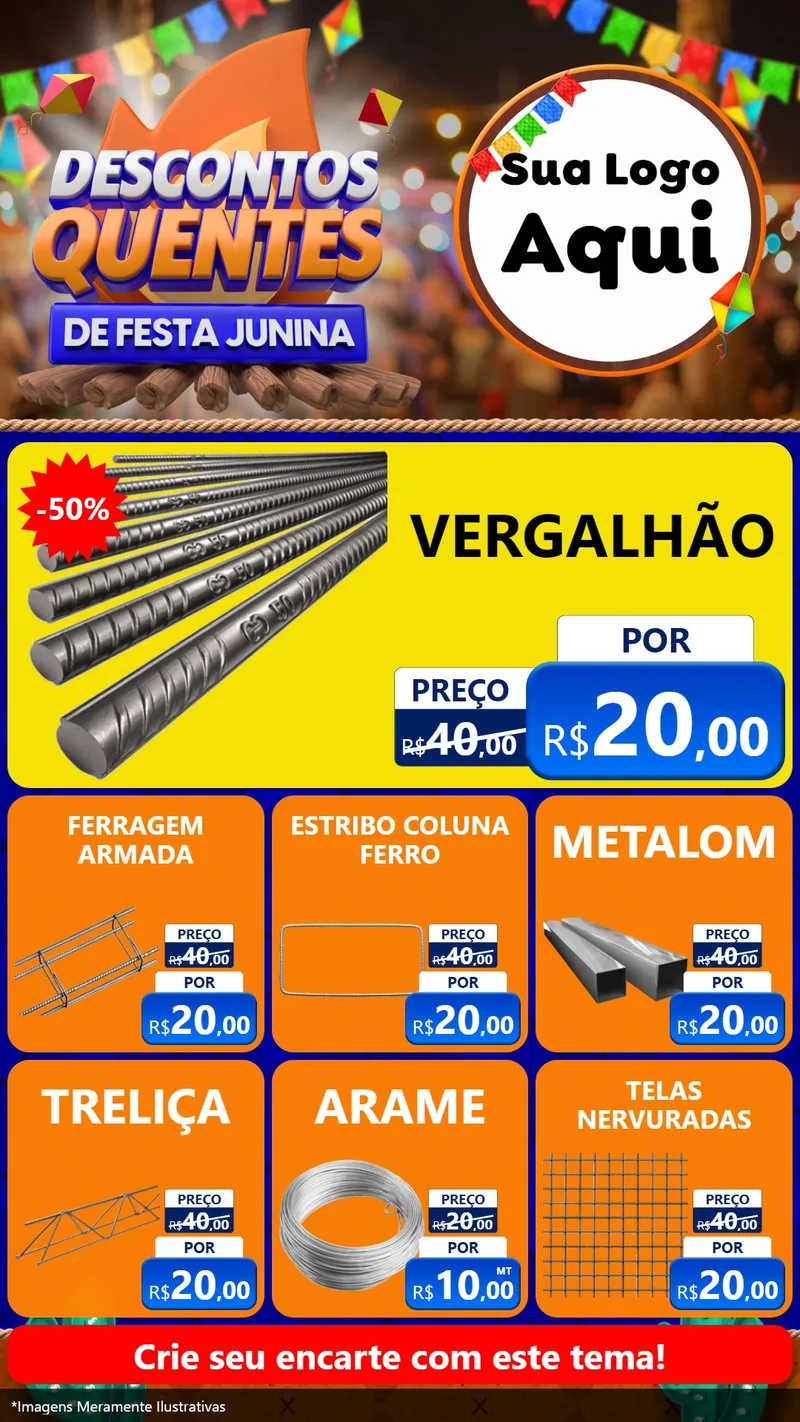 Modelo de Rede Social para Stories com o tema Descontos Quentes de Festa Junina para Ferragens