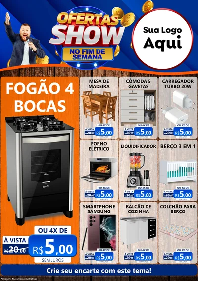 Modelo de Encarte para Encarte A4 Vertical com o tema Ofertas Show No Fim De Semana para Móveis e Eletro