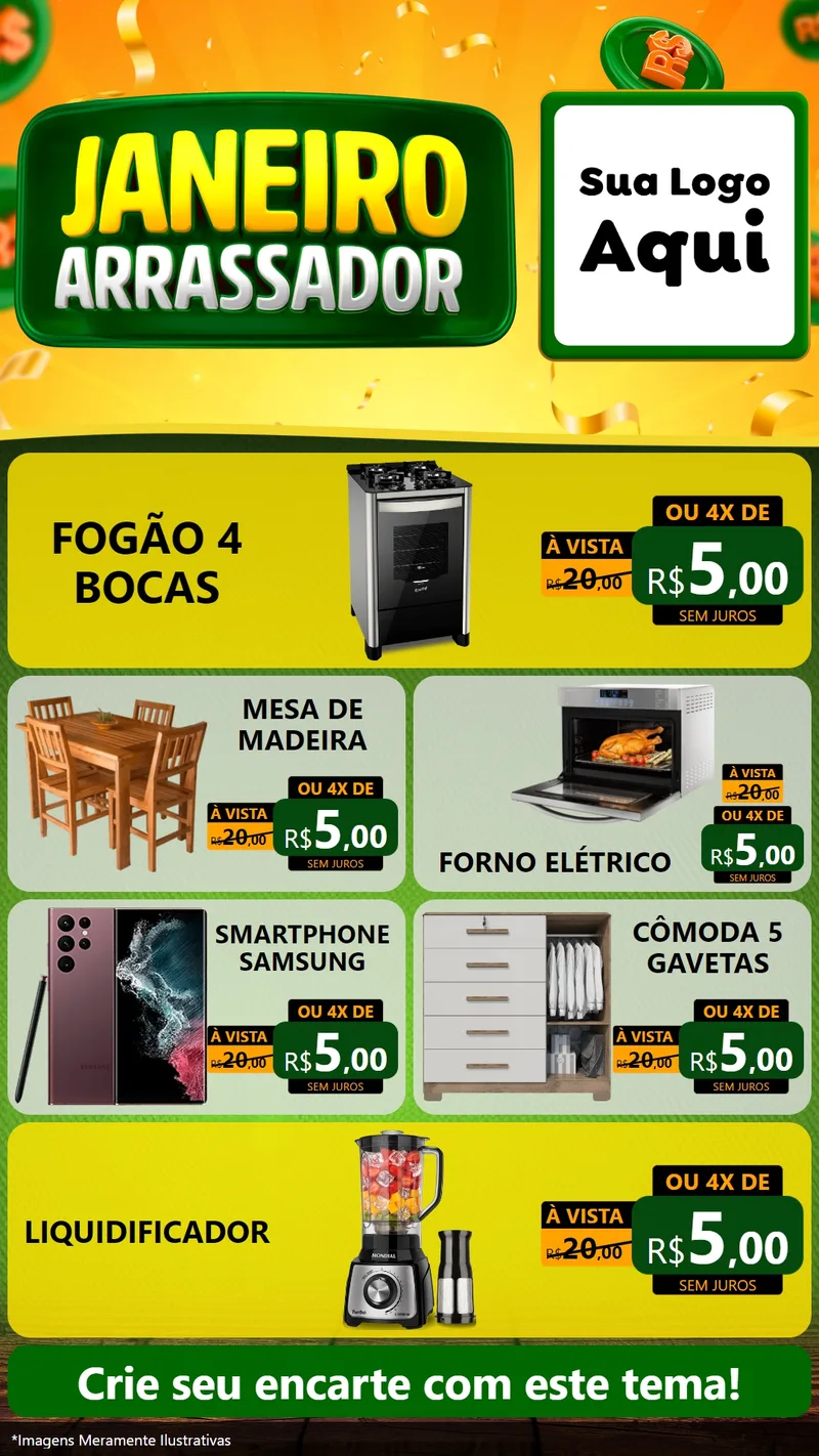 Modelo de TV para TV Vertical com o tema Janeiro Arrasador para Móveis e Eletro