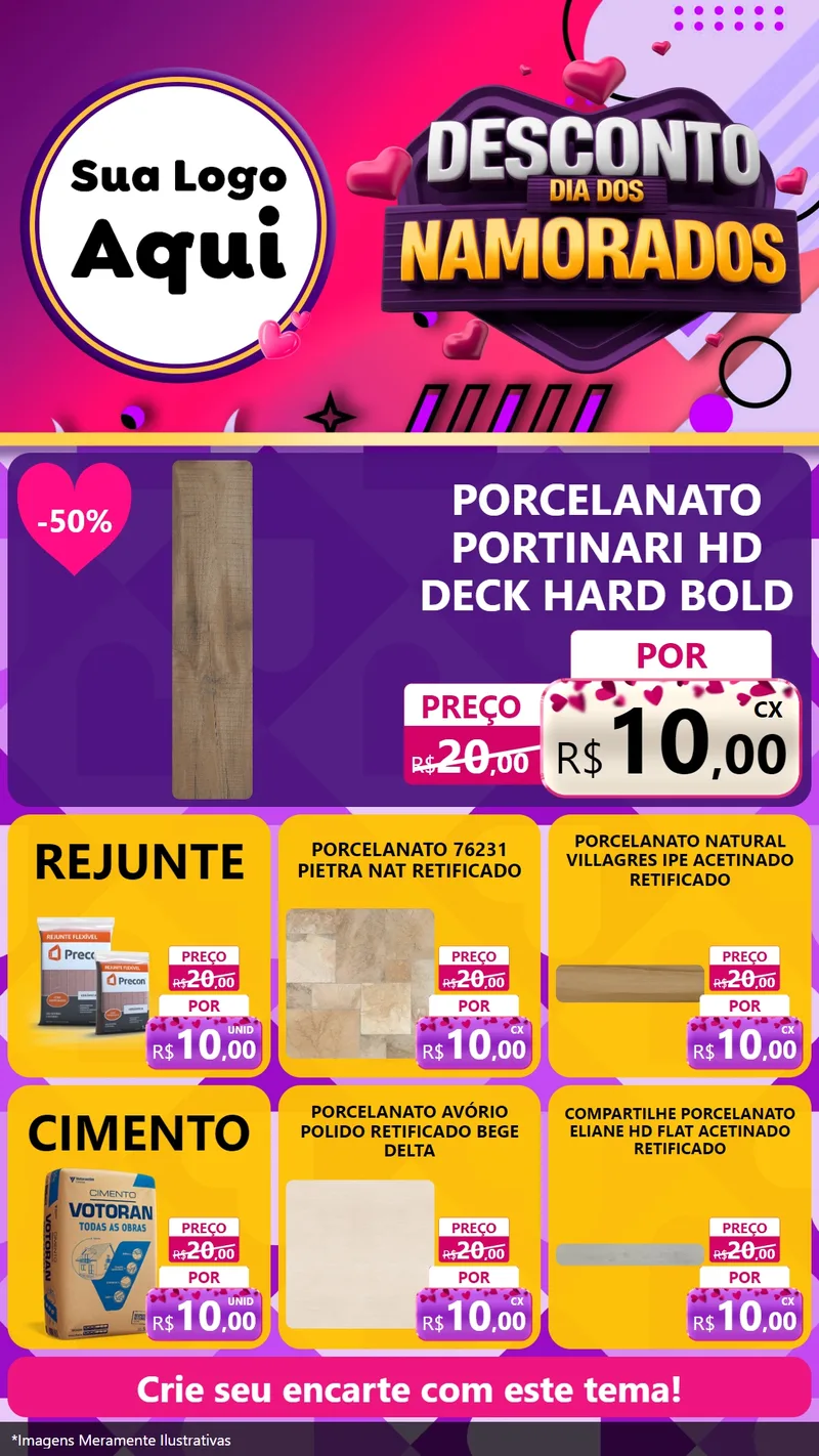 Modelo de Rede Social para Stories com o tema Desconto Dia dos Namorados para Pisos e revestimentos