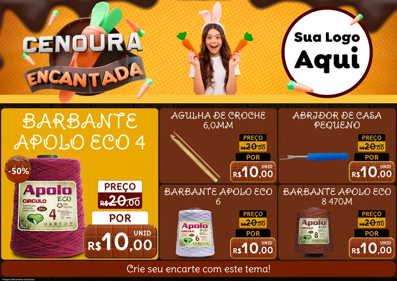 Modelo de Encarte para Encarte A4 Horizontal com o tema Cenoura Encantada - Páscoa para Armarinho e Aviamentos