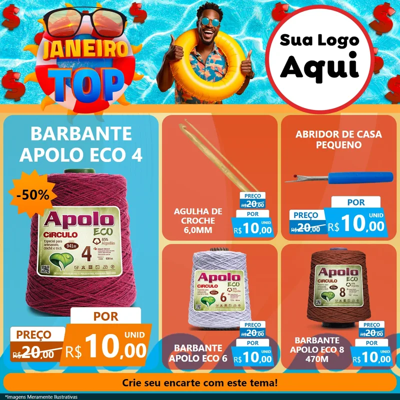 Modelo de Rede Social para Feed Facebook com o tema Janeiro Top para Armarinho e Aviamentos
