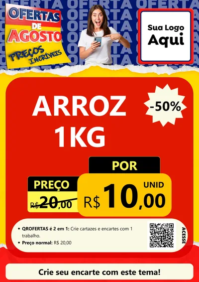 Modelo de Cartaz para Cartaz A4 Vertical com o tema Ofertas de Agosto - Preços Incríveis para Supermercado
