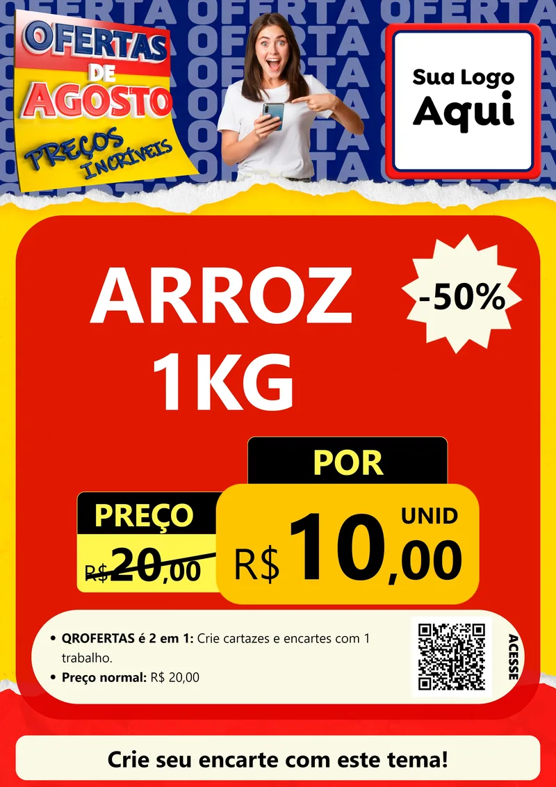 Modelo de Cartaz para Cartaz A4 Vertical com o tema Ofertas de Agosto - Preços Incríveis para Supermercado