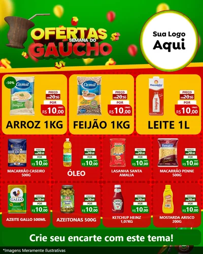 Modelo de Rede Social para Feed Instagram com o tema Ofertas Semana Do Gaúcho para Supermercado