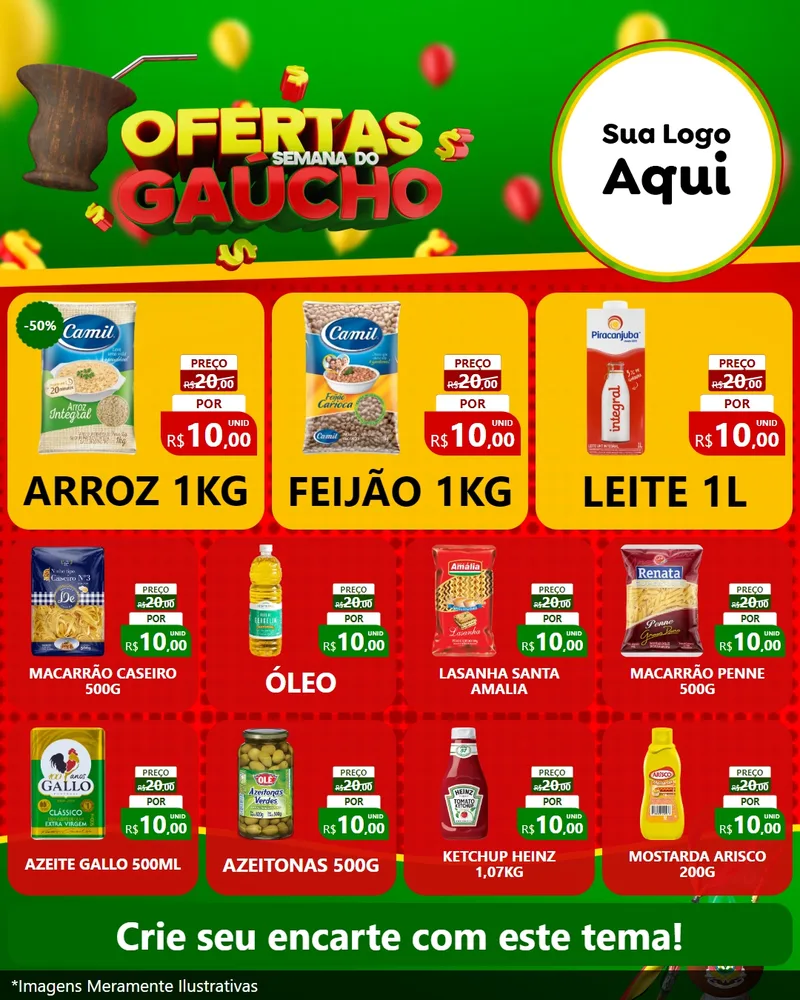 Modelo de Rede Social para Feed Instagram com o tema Ofertas Semana Do Gaúcho para Supermercado
