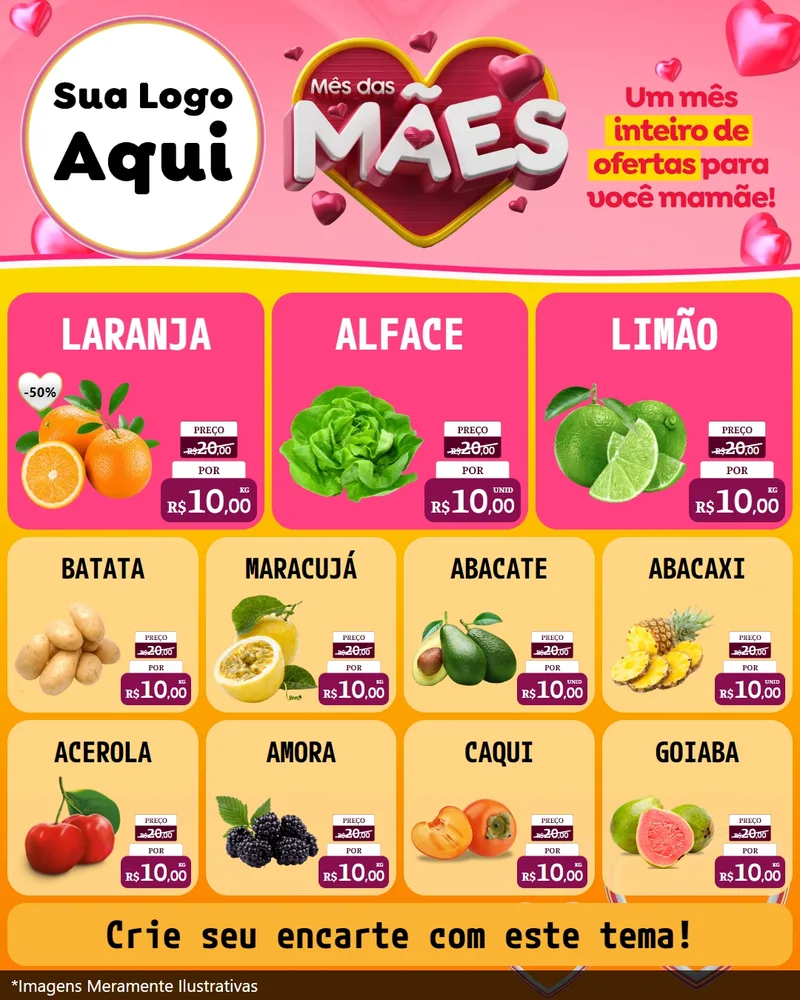 Modelo de Rede Social para Feed Instagram com o tema Mês das Mães para Hortifrúti